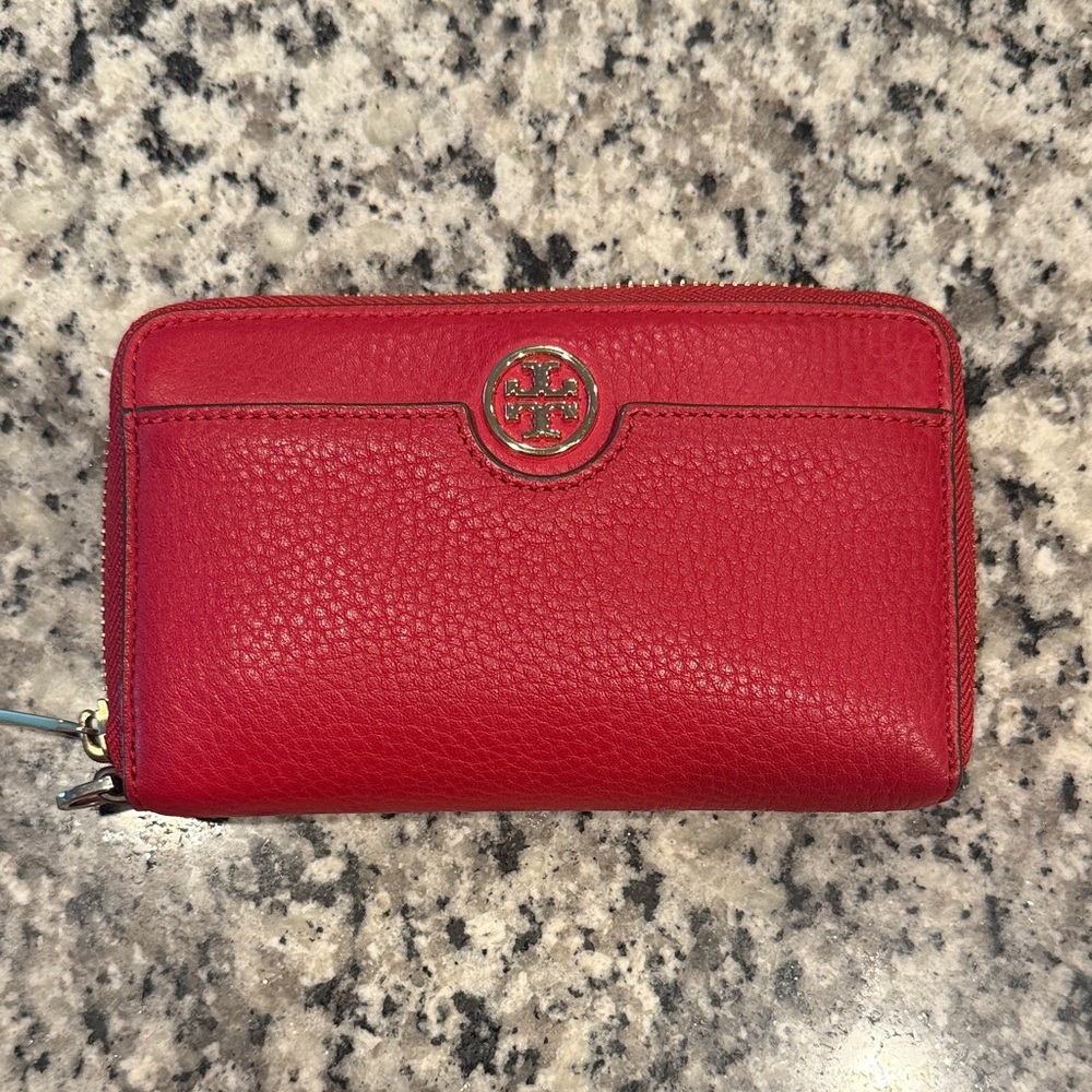 Tory Burch Cherry Red Zip-Around Wallet